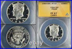 1964 Proof Kennedy Half Dollar Lot of 12 ANACS Certified PF65 to PF68 67 Cameos
