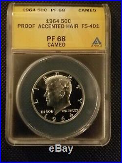 1964 Proof Kennedy Silver Half Dollar Accented Hair -Proof 68 CAMEO ANACS