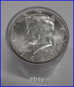 1964 Roll of Kennedy Half Dollars 90% Silver 20 BU Coins In Plastic Tube