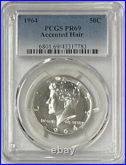 1964 Silver Kennedy Half Dollar Accented Hair PCGS PR69 Pop 63