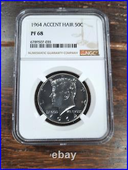 1964 Silver Proof Accented Hair Kennedy Half Dollar NGC PF68