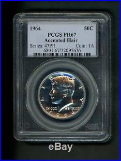 1964 US Kennedy Half Dollar 50c. 50 PCGS PR67 Proof Accented Hair Variety Choice