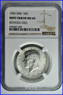 1965 SMS 50c Kennedy Half Dollar NGC Mint Error MS 66 Rotated Dies