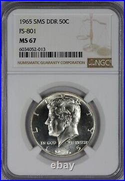 1965 SMS Silver Kennedy Half Dollar NGC MS67 MS67 Double Die Reverse FS-801 2013