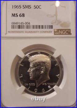 1965 Sms Ngc Ms 68 Silver Kennedy Half Dollar 2-sided Cameo Near Perfect