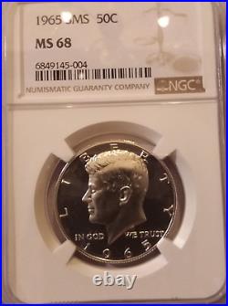 1965 Sms Ngc Ms 68 Silver Kennedy Half Dollar 2-sided Cameo Near Perfect