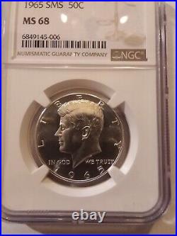 1965 Sms Ngc Ms 68 Silver Kennedy Half Dollar Spotless Light Cameo Obv