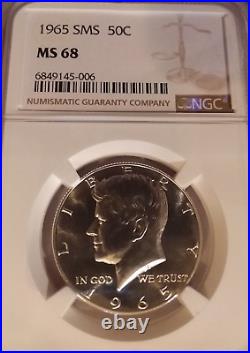 1965 Sms Ngc Ms 68 Silver Kennedy Half Dollar Spotless Light Cameo Obv