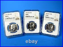1965 to 1967 SMS 3-Coin Silver Kennedy Half Dollar Set NGC Ms 68 Gorgeous Set