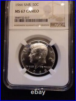 1966 Ngc Ms 67 Cameo Sms Kennedy Silver Half Dollar Superb White Cameo