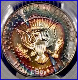 1966-P Kennedy Half Dollar PCGS SP65 SMS Attractive RAINBOW TONED DUAL TONING