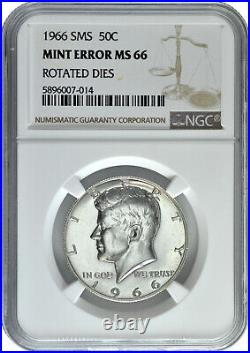 1966 SMS 50c Kennedy Half Dollar NGC Mint Error MS 66 Rotated Dies
