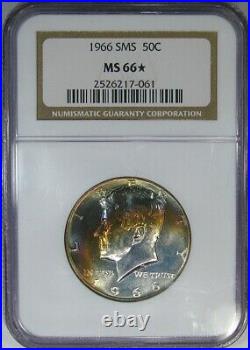 1966 Sms Kennedy 50c Ngc Ms66 (ngc Star) 40% Silver Wild Rainbow Obverse