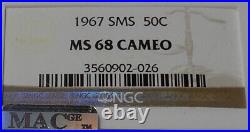 1967 SMS KENNEDY HALF DOLLAR NGC MS68 CAMEO MAC Sticker