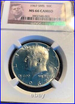1967 SMS NGC MS 66 Cameo Kennedy Half Dollar, MS66 Cam 50C, Portrait Label