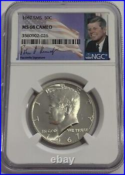 1967 Sms Ngc Ms68 Cameo Silver Kennedy Half Dollar Special Mint Set 50c Port Lbl