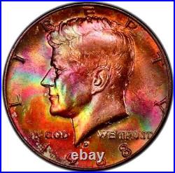 1968-D Kennedy Half Dollar PCGS MS65 QA Certified Monster Color Rainbow Toned