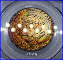1968 D MS65 PCGS Kennedy Silver Half Dollar Neon Rainbow Toned Better In Hand