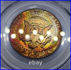 1968 D MS65 PCGS Kennedy Silver Half Dollar Neon Rainbow Toned Better In Hand