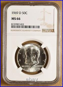 1969 D Kennedy Silver Half Dollar NGC MS66