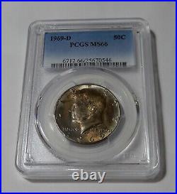 1969 D Kennedy Silver Half Dollar Pcgs Ms66