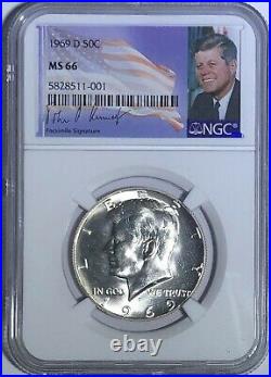 1969 D Ngc Ms66 Silver Kennedy Half Dollar Jfk Coin Signature Label 50c