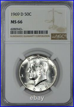 1969 D Silver Kennedy Half Dollar NGC MS66 Premium Gem