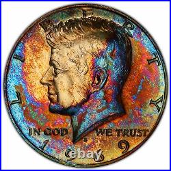 1969-S Kennedy Half Dollar PCGS PR64 Vibrant Blue & Red Rainbow Toned Stunning