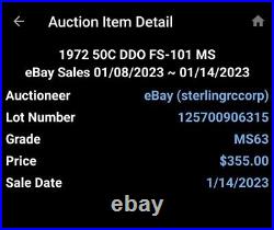1972-P Kennedy Half Dollar DDO FS-101 ANACS MS63- Super Rare