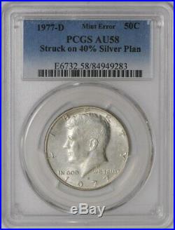 1977-D Kennedy Half 50c Mint Error Struck on 40% Silver Planchet AU58 PCGS