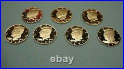 1992 S 1998 S Proof Kennedy Half Dollars 7 Coins Fresh From Sets 90 % Silver
