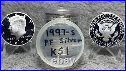 1997-s Proof Silver Kennedy Half Dollar Coins $10 Face Value Full Roll Ks1