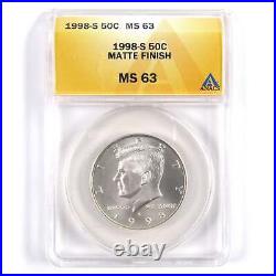 1998 S Kennedy Half Dollar MS 63 ANACS 90% Silver 50c Matte Finish Uncirculated