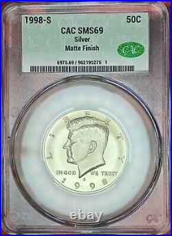 1998 S Silver Matte Finish Kennedy Half Dollar CAC SMS69