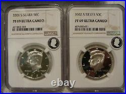 1999-2008 Silver Proof Kennedy Half Dollar 10 Coin Set NGC PF69 ULTRA CAMEO