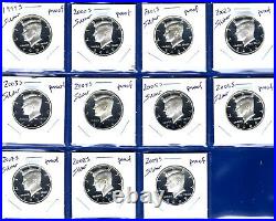 1999 2009 S Silver Proof Kennedy Half Set of 11-Gem Proof-90% Silver