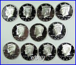1999 to 2009 SILVER PROOF CAMEO KENNEDY HALF DOLLAR RUN 11 COINS
