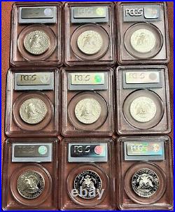 2000-s To 2008-s, 9 Silver Kennedy Half Dollar Coins, Pcgs Pr69 Dcam Deep Cameo