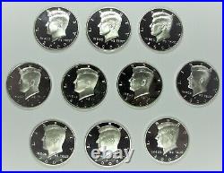 2000 to 2009 SILVER PROOF CAMEO KENNEDY HALF DOLLAR RUN 10 COINS