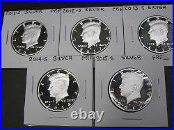 2011 S 2012 S 2013 S 2014 S 2015 S SILVER PROOF KENNEDY HALF (5) Coins