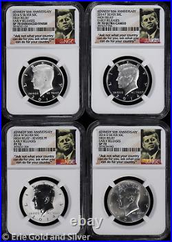 2014 50C Silver Kennedy Half Dollar 50th Anniv 4 Coin Set NGC PF & SP 70 PR