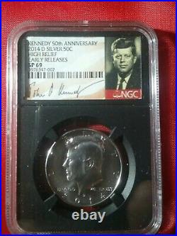 2014 50th Anniversary Kennedy 4 Coin Set. Er, High Relief. Pf69 Sp69 Pl