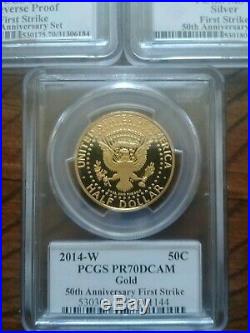 2014 Kennedy Half Dollar Gold / Silver Coin 50th Anniversary Set FS PCGS PR/MS70