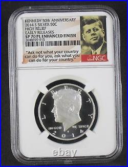 2014 Kennedy Silver 50th Anniv. High Relief Early Releases NGC PF70 SP70 PL