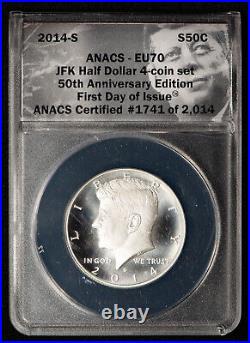 2014 P-D-S-W 50c Silver Kennedy Half Dollar 4 Coin Set ANACS PR 70 SKU-X4947