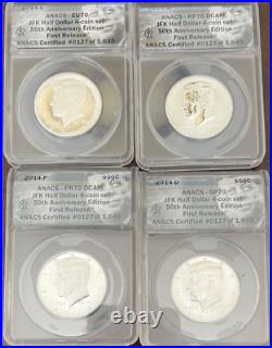 2014 P/D/S/W Silver 50th Anniversary 4 Coin Kennedy Half Dollar Set ANACS PR70