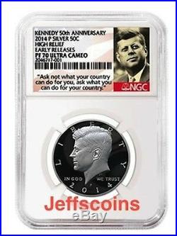 2014 P High Relief 50th Anniversary Silver Proof Kennedy Half NGC PF70 UCAM K13