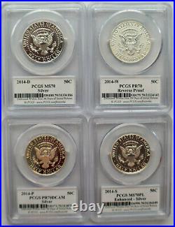 2014 P-S-W-D all 4 Mints PCGS 70 Set 4 Kennedy Half Dollar 50th Anniversary FS