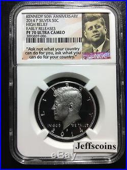 2014 P Silver Proof Kennedy Half IN HAND NGC PF70 High Relief 50th Anniv Set K13