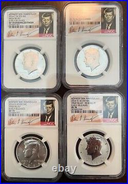2014 S D W P Early Release Kennedy Half Dollar 4 Coin Set NGC SP70PL PF70UC SP70